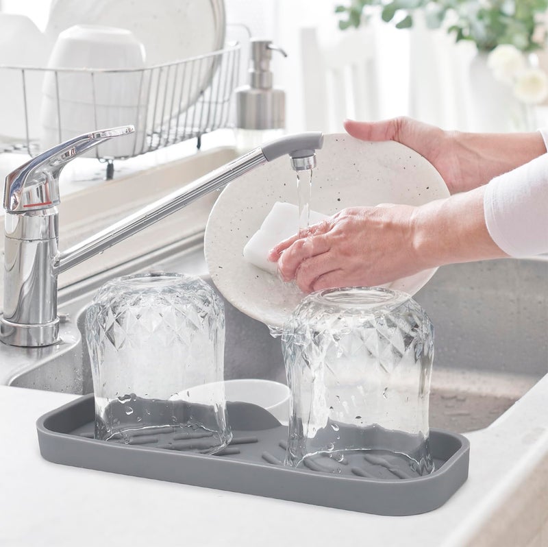 YASMEN Silicone Bathroom Soap Dishes, Sponge Holder for Kitchen Sink, Shower Soap Holder with Drain, Soap Dispenser Tray, Soap Dish for Bar Soap, Soap Bottle, Cup, Sink or Counter Organizer - Gray 9"" x 4"" - Image 5